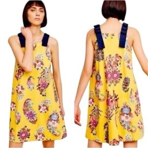 MAEVE Anthropologie Sunniva Trapez Sun floral dress with bows and pock size M